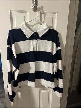 All In Motion Navy & White Striped Rugby Polo